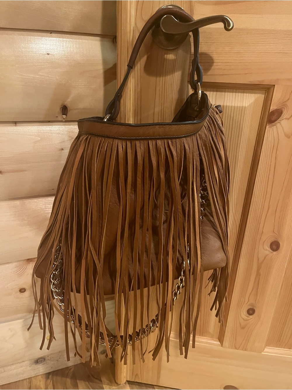 Fringe Hobo Shoulder Bag - Brown